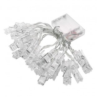 2m battery operated LED light chain with 20 photo clips light warm white