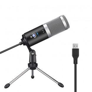 Microphone professionnel filaire et antibruit USB avec pied Argent