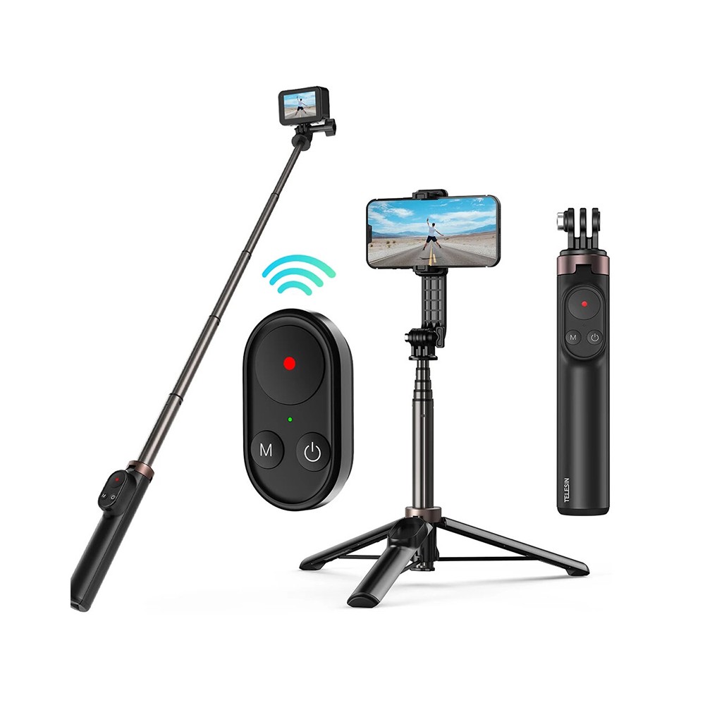 TELESIN TE-RCSS-001 Selfie Stick with Wireless Bluetooth Remote Control for GoPro 10/9/8/Max and iOS/Android Smartphones