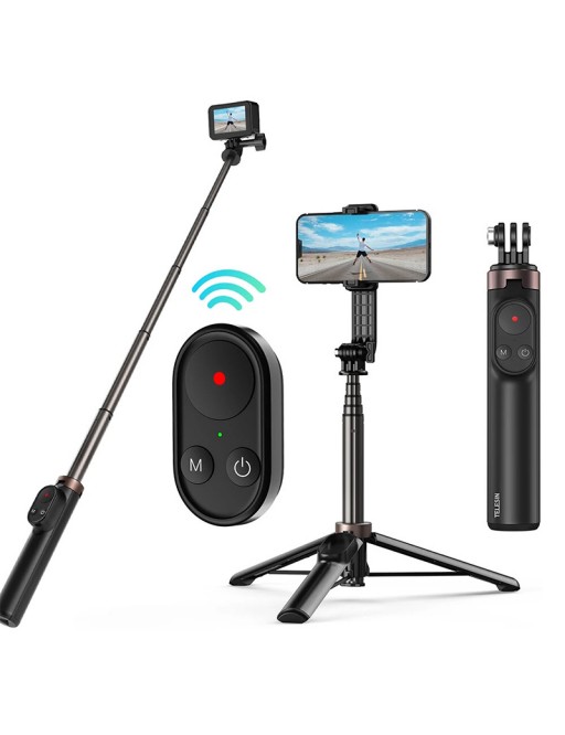 TELESIN TE-RCSS-001 Selfie Stick with Wireless Bluetooth Remote Control for GoPro 10/9/8/Max and iOS/Android Smartphones