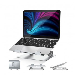 Ergonomic foldable stand made of aluminum alloy in silver for laptops