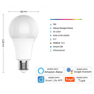 E27 9W Smart LED lampadina con controllo vocale