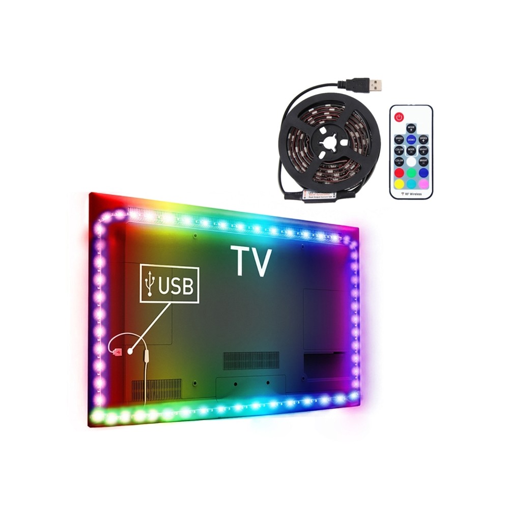 1m USB TV Black Board RGB Epoxy Rope Light, 12W 60 LEDs SMD 5050 with 17-keys RF Wireless Remote Control, DC 5V