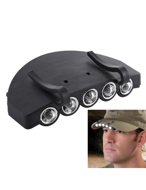 Head Light Lamp Cap Torch Bulb, 5 LED White Light, for Outdoor Fishing Camping Hunting(Black)