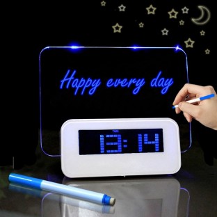 Multifunction LCD Digital Alarm Clock Thermometer + 4-Port USB HUB + Message Board with Blue or Green LCD backlight(White)