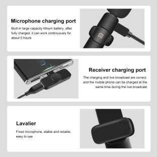 PULUZ Wireless Lavalier Noise Reduction Reverb Microphone for Type-C / USB-C Device, Support Phone Charging(Black)