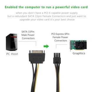 20cm SATA 15 Pin to 6 Pin PCI Express Graphics Video Card Sata Power Cable