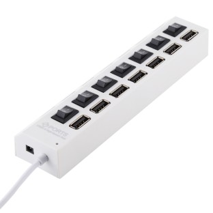 7 Ports USB Hub 2.0 USB Splitter High Speed 480Mbps with ON/OFF Switch / 7 LEDs(White)