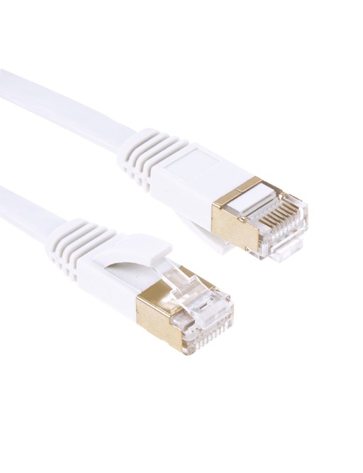 20M Cat.7 RJ45 Ethernet Câble plat Patch mâle à mâle Blanc
