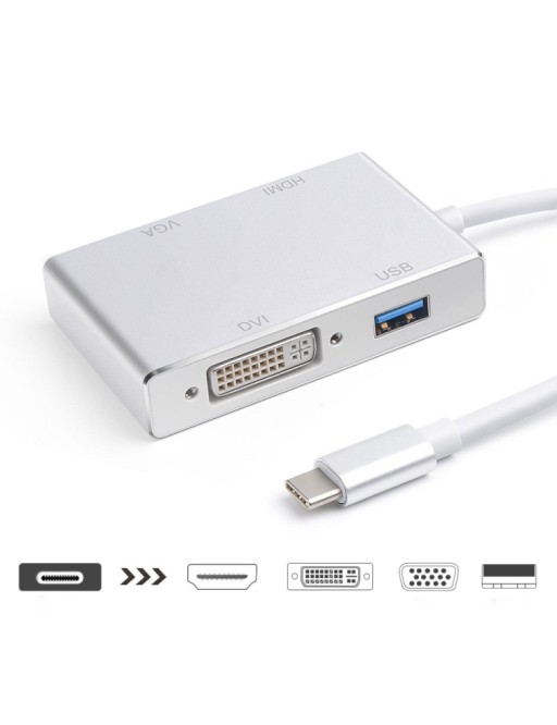 4in1 USB-C to HDMI/VGA/DVI/USB 3.0 Adapter Hub