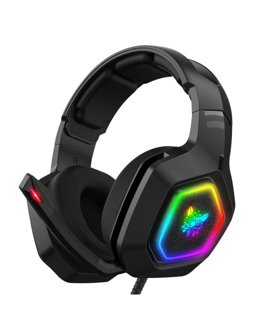 LED gaming headset with virtual surround sound bass, microphone and USB interface