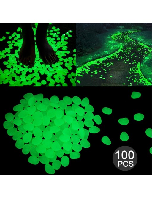 set of 100 Glowing Garden Pebbles Green