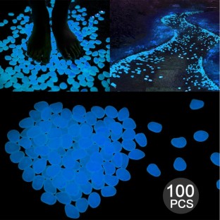 set of 100 Glowing Garden Pebbles Blue