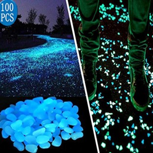 100er Set leuchtende Gartenkiesel Blau