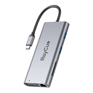 RayCue 11in1 USB-C auf USB / RJ45 / SD / HDMI / VGA Hub Grau