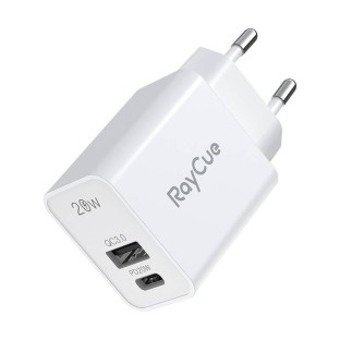 RayCue Caricatore multiplo PD USB-C e USB-A 20W Bianco