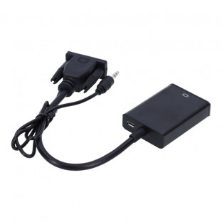 VGA (Stecker) zu HDMI (Buchse) Adapter mit 3.5mm Stereo USB Kabel Schwarz